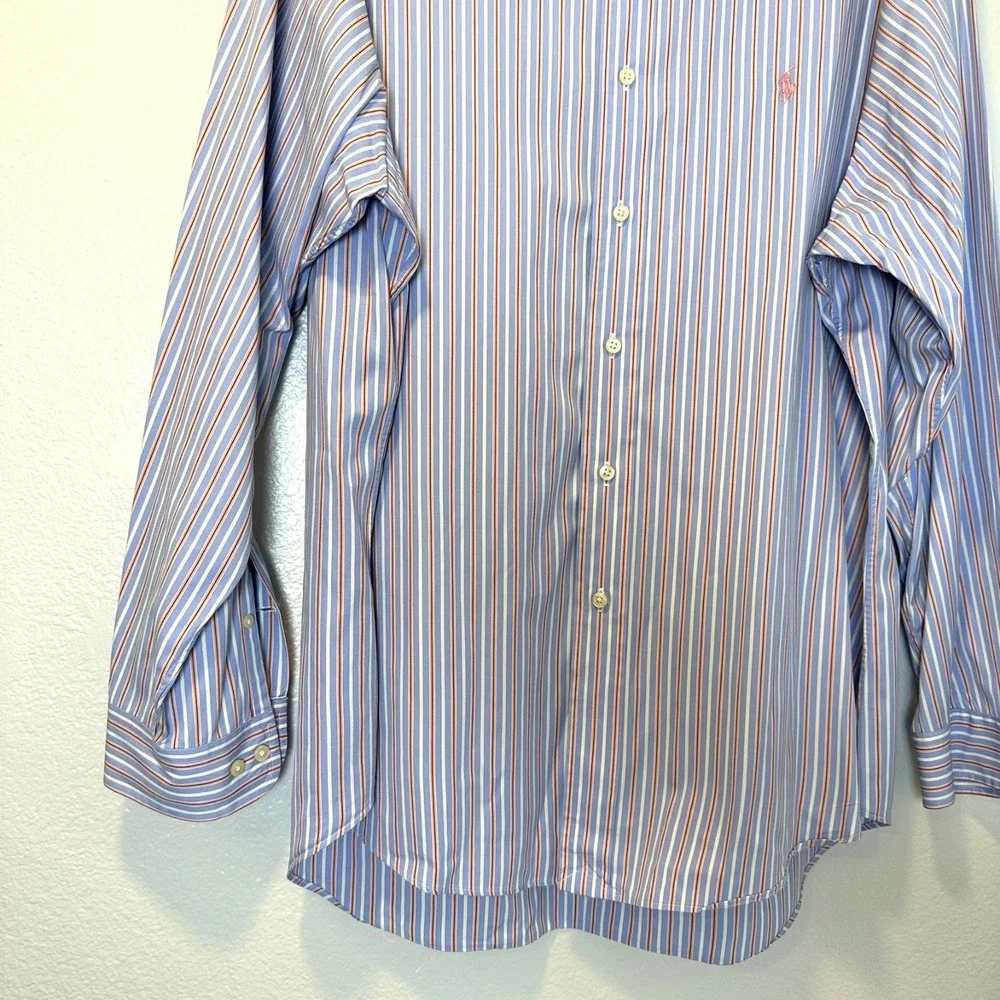 Ralph Lauren Men's 17.5- 34/35 Button Shirt‎ Long Sleeve Striped Blue